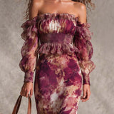 Vestido Maxi de Satén Floral Romântico Rosa