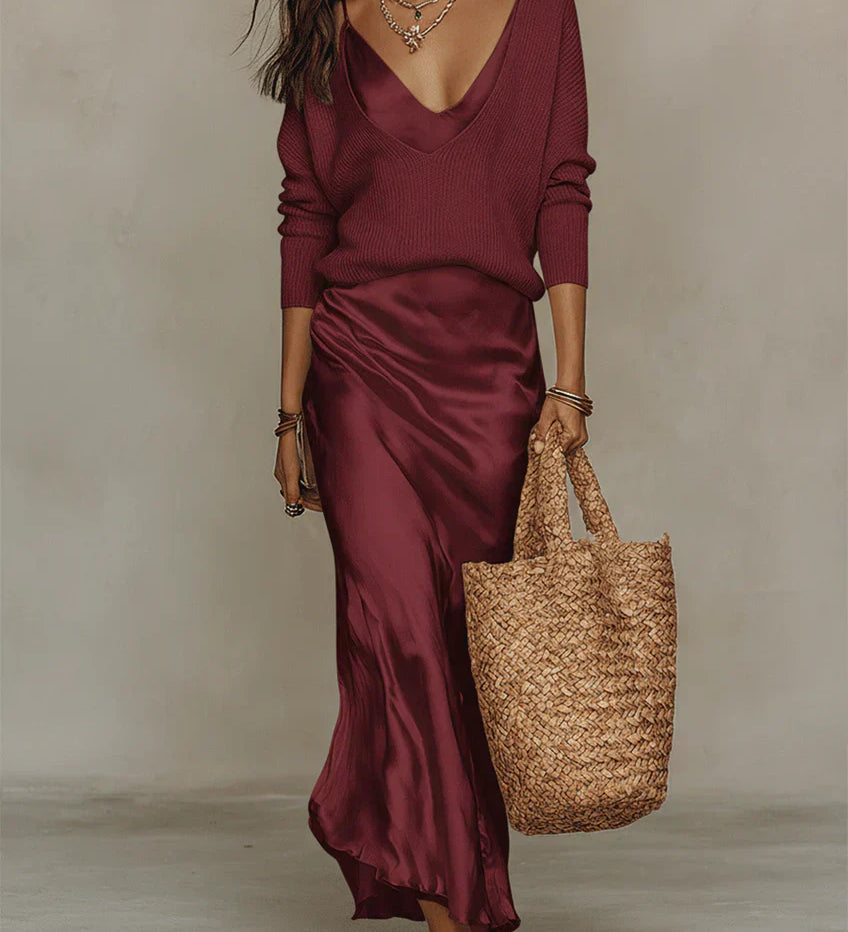 Anaïs – Vestido midi de cetim elegante