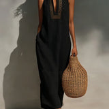 Vestido maxi feminino minimalista sem mangas com decote vazado