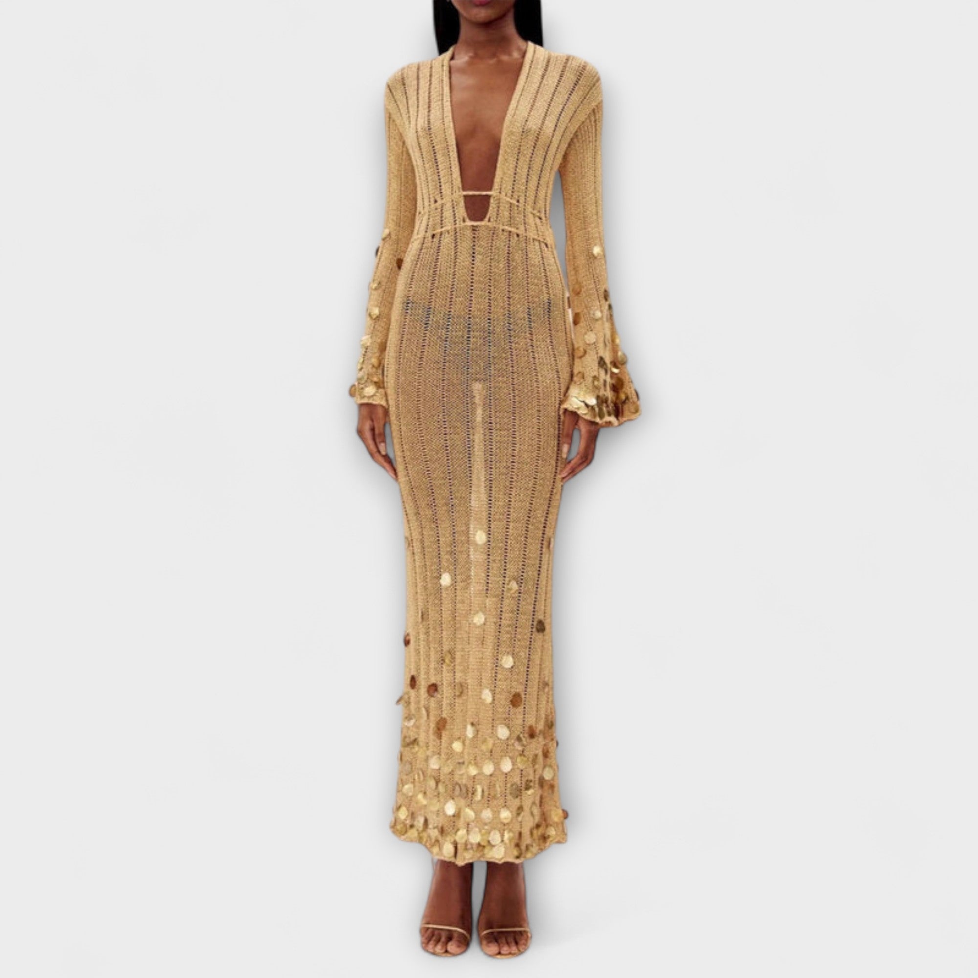 Kathleen - Vestido Maxi Goldigs em Tricô