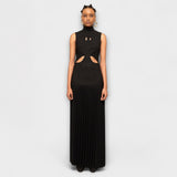 Kristen - Vestido Maxi com Pregas e Abertura em Forma de Chave