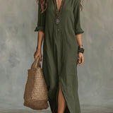 Soline | Vestido Longo Preto Botonado