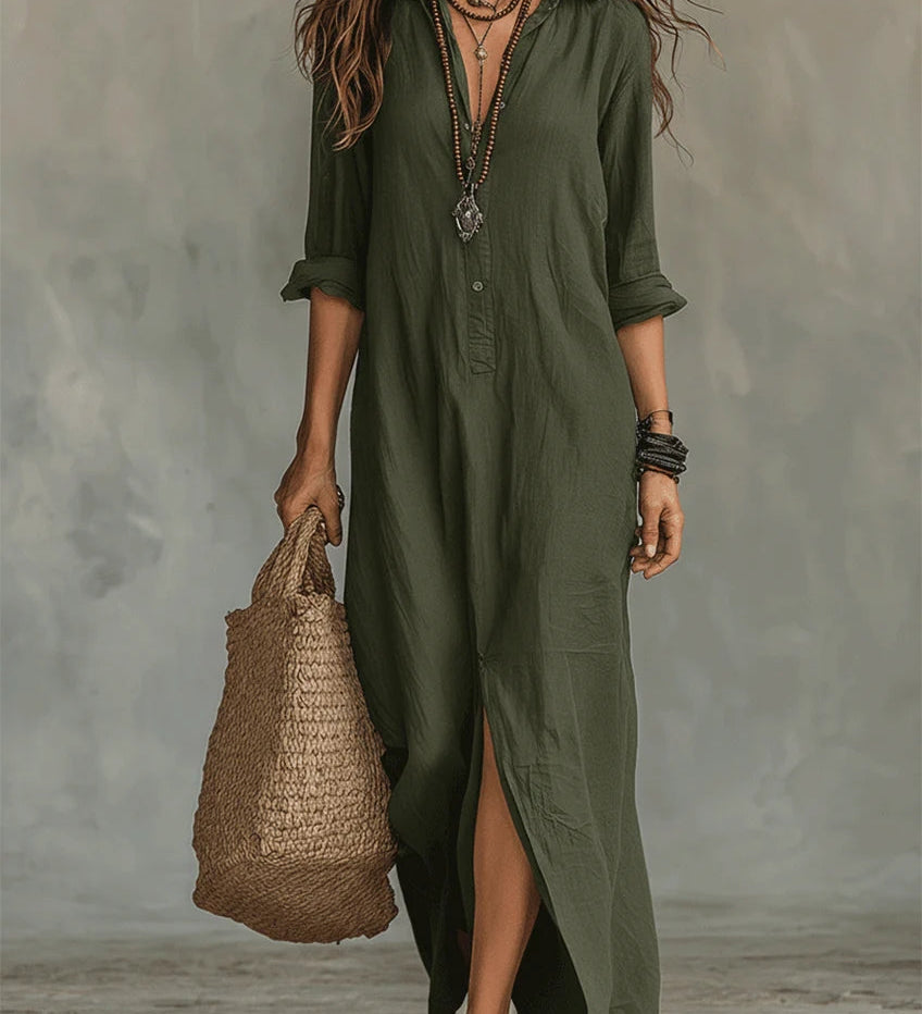Soline | Vestido Longo Preto Botonado