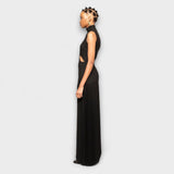 Kristen - Vestido Maxi com Pregas e Abertura em Forma de Chave