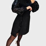 Ivona - Vestido elegante com mangas bufantes brilhantes