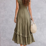Vestido feminino minimalista de renda em algodão e linho