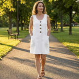 Robe Xana - Vestido de algodão-linho sem mangas e de cor sólida com decote em U para mulheres