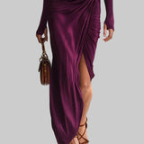 Rosalia - Vestido maxi elegante em roxo com um ombro