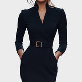 Janna | Vestido Shift Elegante Preto com Cinto