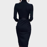 Janna | Vestido Shift Elegante Preto com Cinto