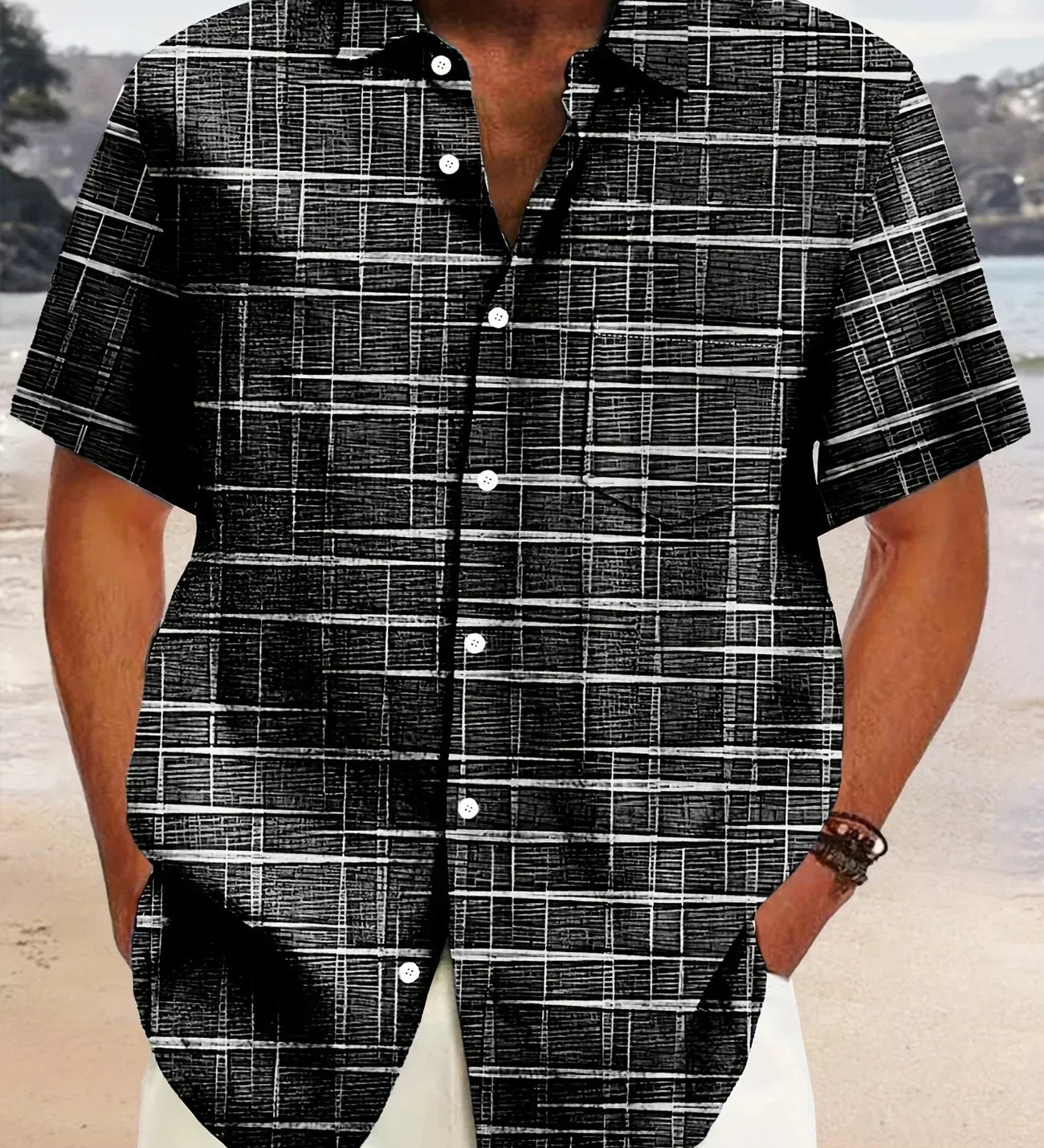 Cazel | Camisa elegante com padrão riscas e quadrados