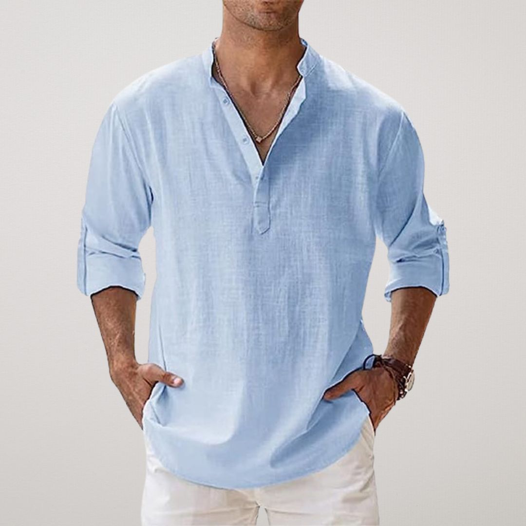 Cazel | Camisa Henley em algodão efeito linho