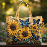 Bolsa artesanal - Girassóis e borboletas azuis