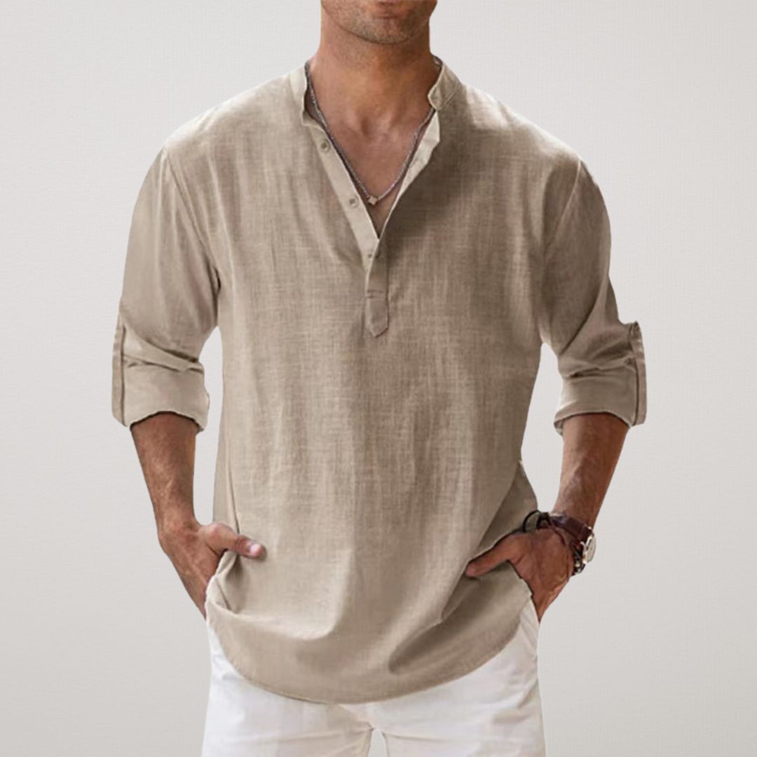 Cazel | Camisa Henley em algodão efeito linho