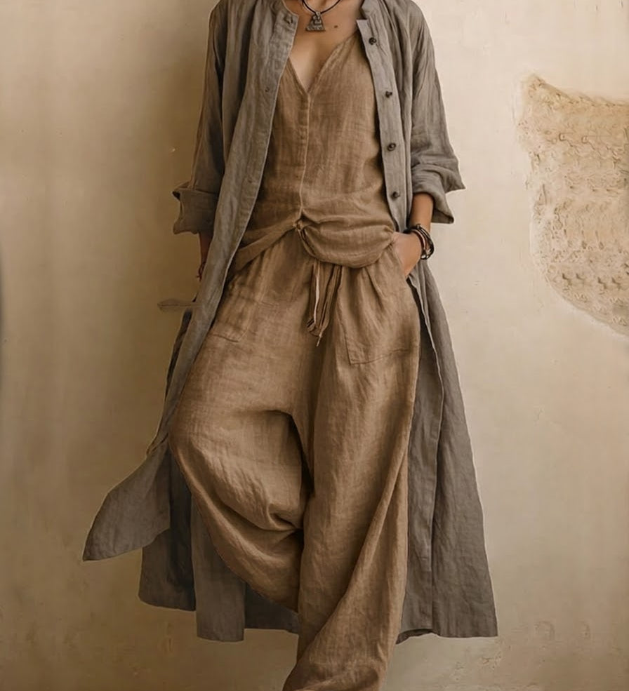 Letizia | Conjunto de três peças com cardigan longo boho
