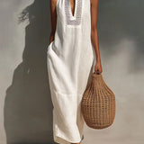 Vestido maxi feminino minimalista sem mangas com decote vazado