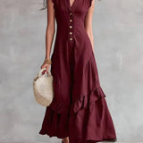 Vestido feminino minimalista de renda em algodão e linho