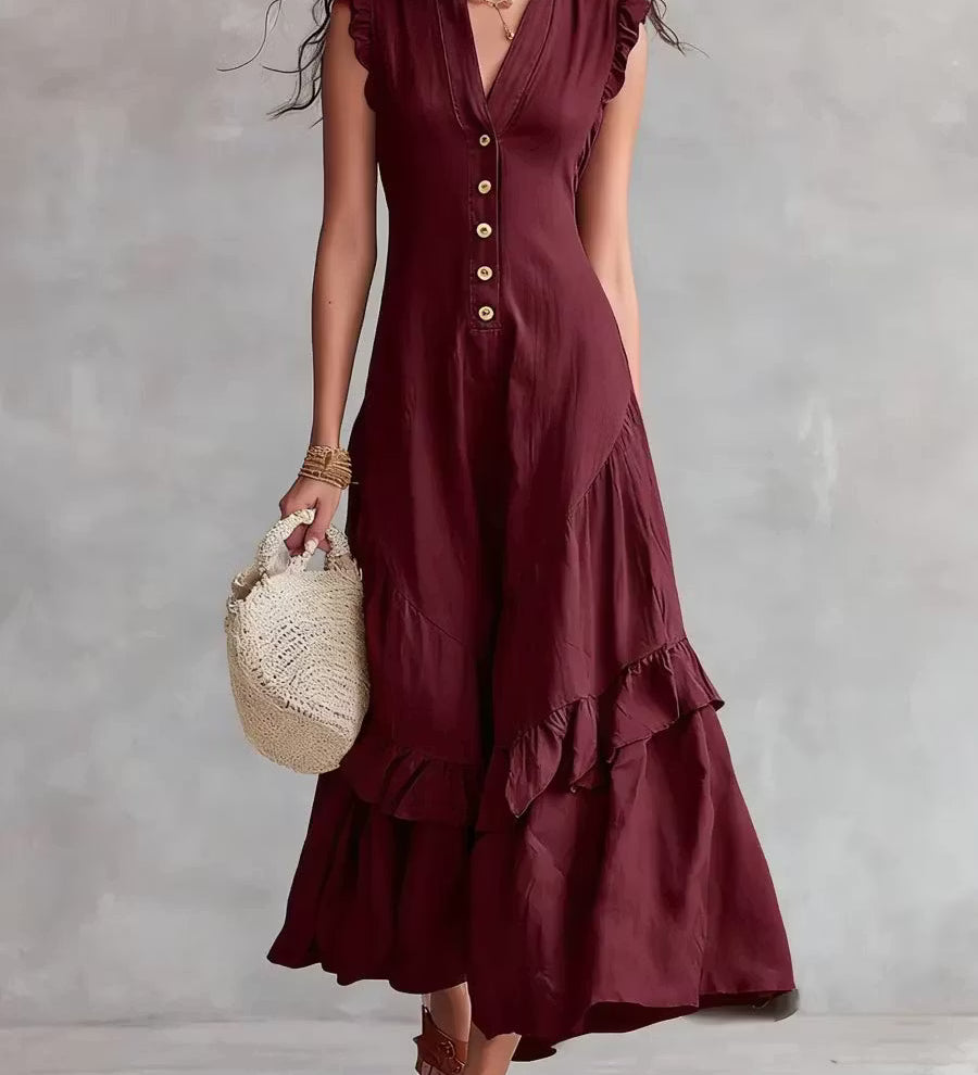 Vestido feminino minimalista de renda em algodão e linho