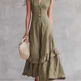 Vestido feminino minimalista de renda em algodão e linho