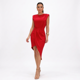 Auguara | Vestido Assimétrico com Ombros Estruturados