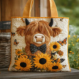 Bolsa acolchoada - Vaca das Highlands com girassóis
