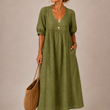 Flore | Vestido midi de verão em linho