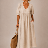 Flore | Vestido midi de verão em linho
