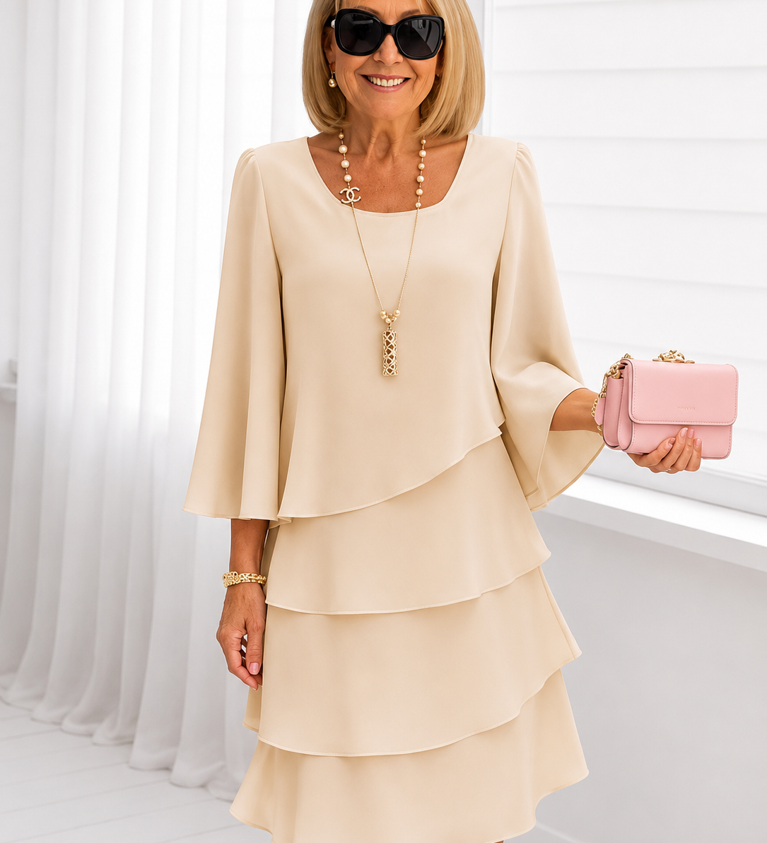 Élise – Vestido elegante fluido com volantes