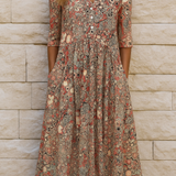 Élise | Vestido midi estampado com decote em V