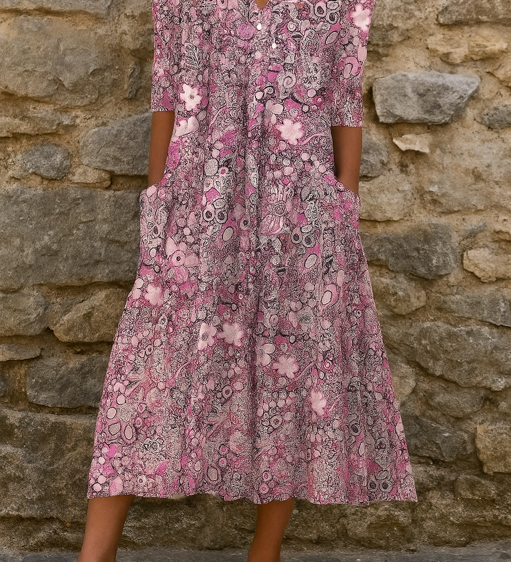 Élise | Vestido midi estampado com decote em V