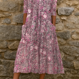 Élise | Vestido midi estampado com decote em V
