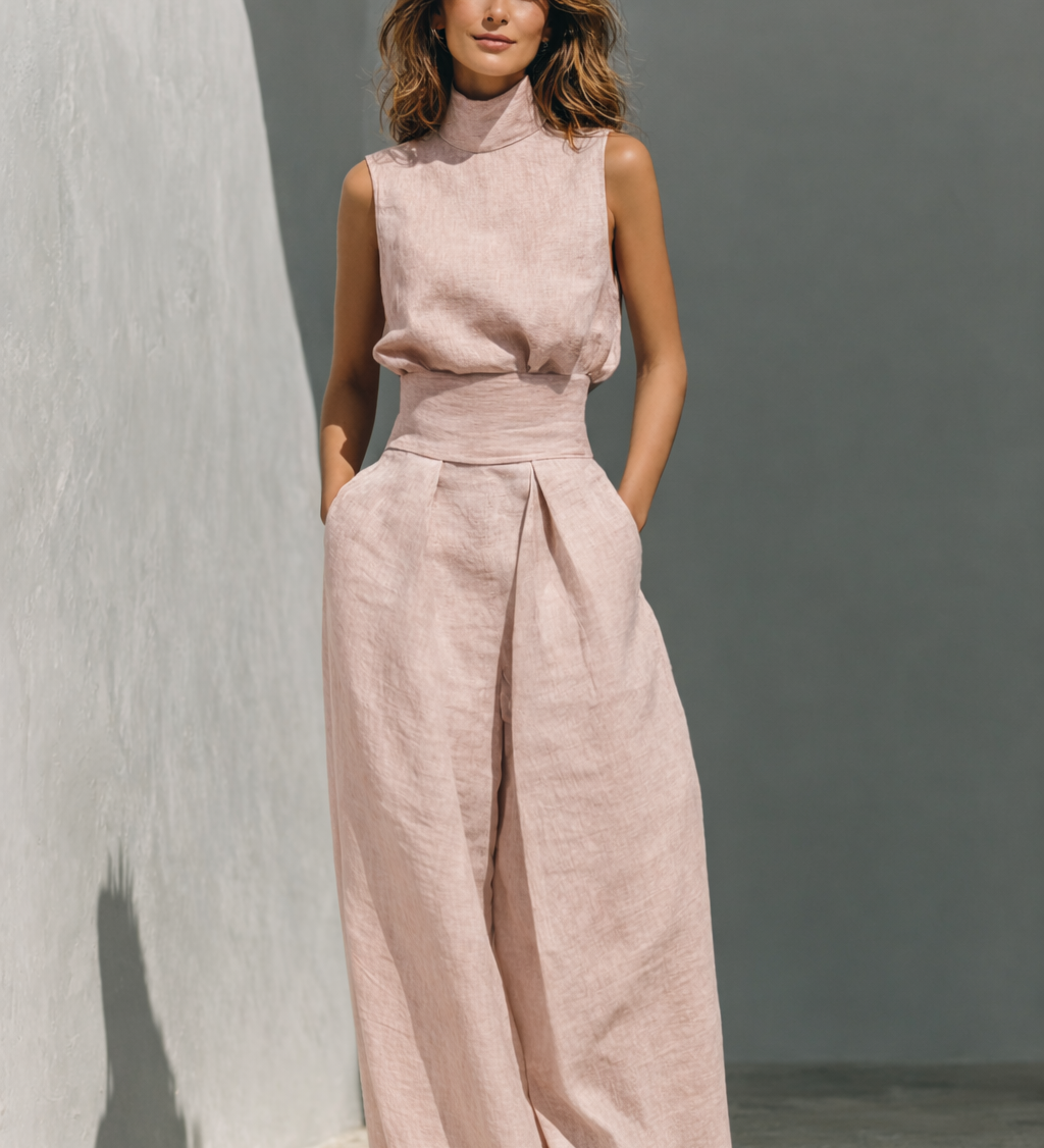 Maria | Conjunto minimalista de duas peças com perna larga