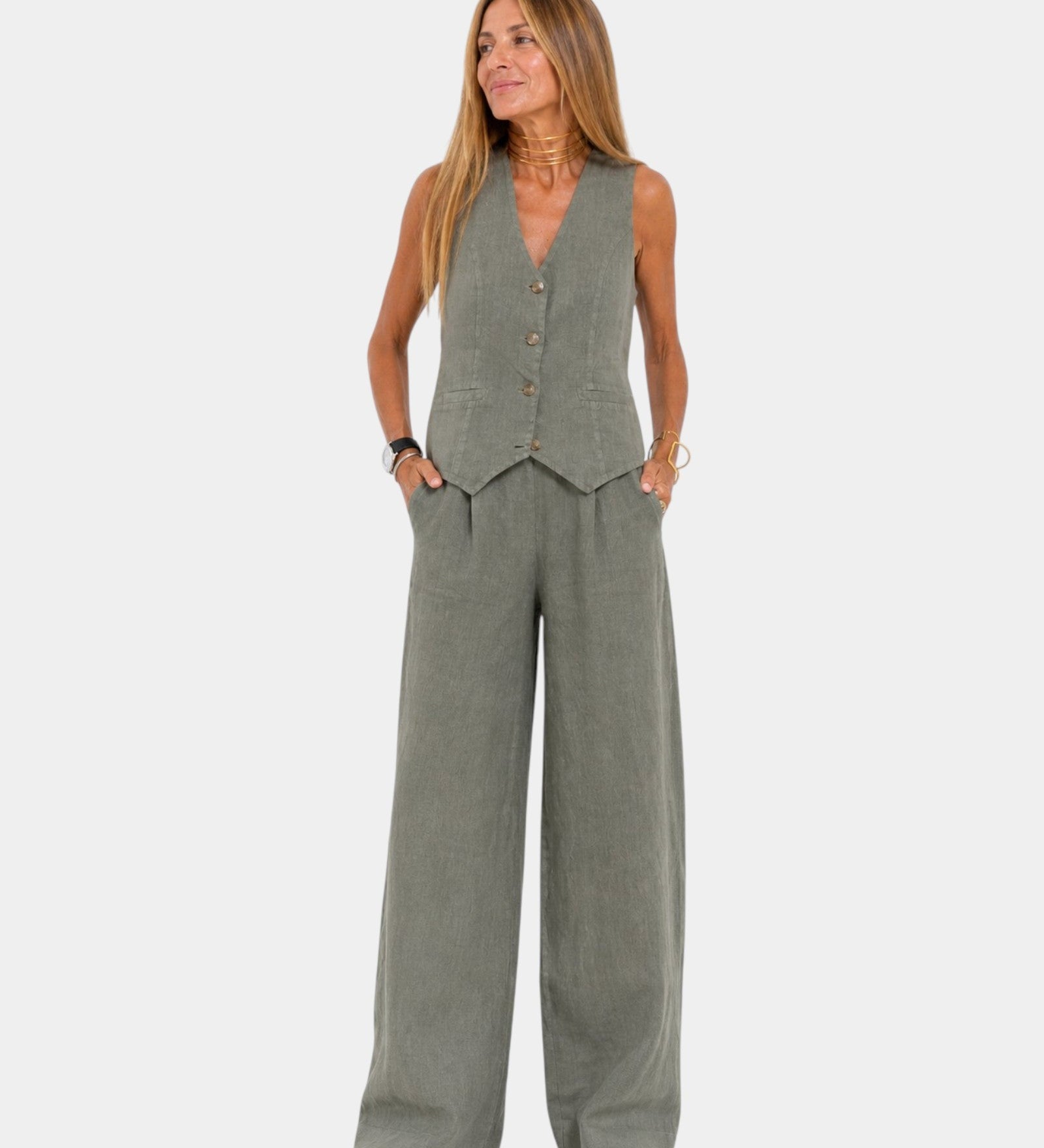 Assia | Conjunto colete sem mangas e calça