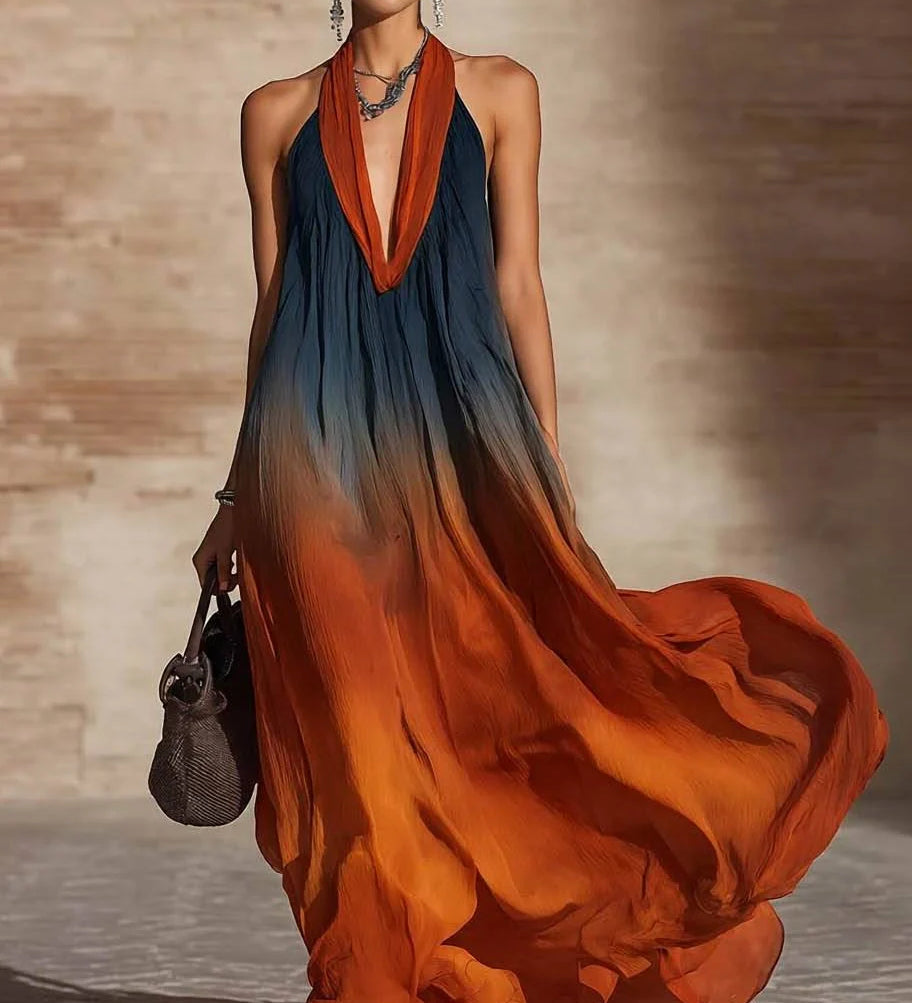 Paula | Vestido longo halter/V degradado