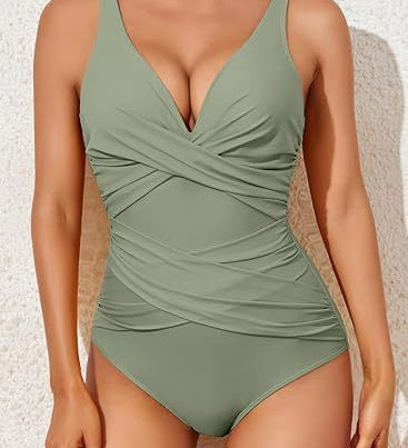 Maiô Feminino Escultor – Decote em V Drapado, Efeito Emagrecente