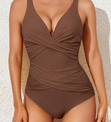 Maiô Feminino Escultor – Decote em V Drapado, Efeito Emagrecente