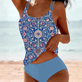 Maiô Feminino Maiolica – Tankini Elegante com Estampa de Cerâmica e Calcinha de Cintura Alta