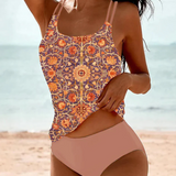 Maiô Feminino Maiolica – Tankini Elegante com Estampa de Cerâmica e Calcinha de Cintura Alta