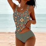 Maiô Feminino Maiolica – Tankini Elegante com Estampa de Cerâmica e Calcinha de Cintura Alta