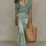 Anaïs – Vestido midi de cetim elegante