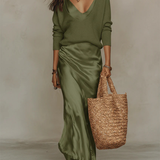 Anaïs – Vestido midi de cetim elegante