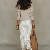 Anaïs – Vestido midi de cetim elegante