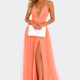Lina – Coral Grace Maxi Vestido