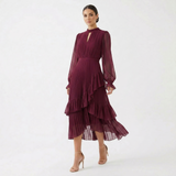 Mariana | Vestido Plissado com Mangas Românticas e Frufrus Assimétricos