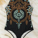 Maiô Inteiro com Estampa Boho e Gola Alta