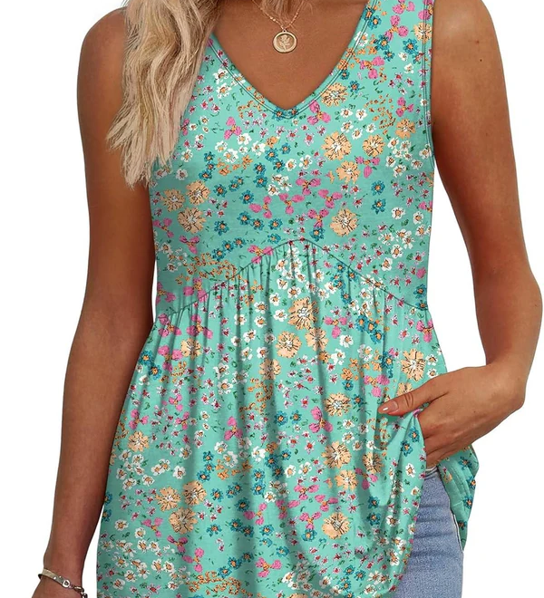 Mary™ | Camisola sem mangas com decote em V e peplum estampada