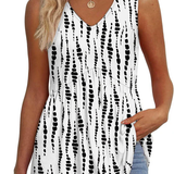 Mary™ | Camisola sem mangas com decote em V e peplum estampada