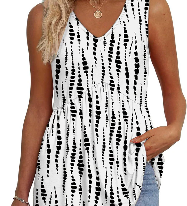 Mary™ | Camisola sem mangas com decote em V e peplum estampada