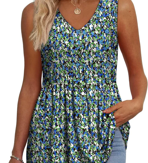 Mary™ | Camisola sem mangas com decote em V e peplum estampada