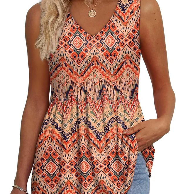 Mary™ | Camisola sem mangas com decote em V e peplum estampada